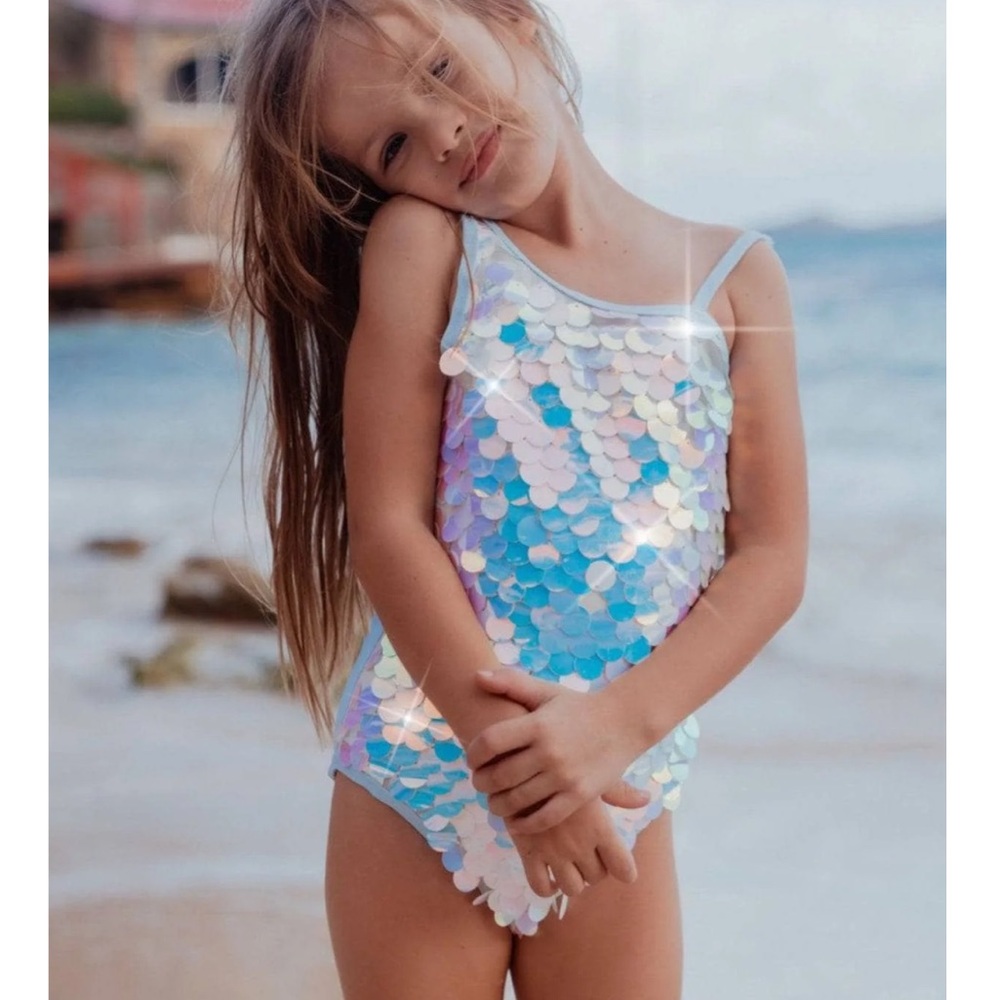 Kids Sequin Swimsuit - Blue and White